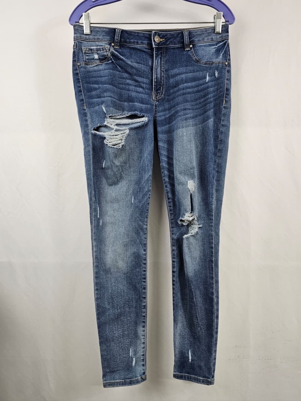 Rewash Women's Distressed Ripped Mid Rise Skinny Jeans, Sz 11/30